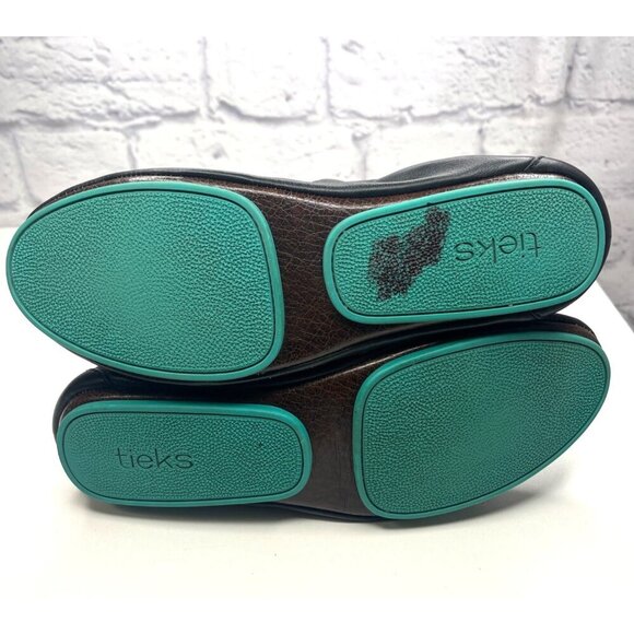 Tieks by Gavrieli Women's Size 8 Black Pebbled Leather Ballet Flats Teal Accents - Picture 7 of 12